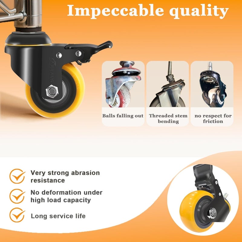 Julang 3 inch Caster Wheels, 3/8 Threaded stem Casters Set of 4 Heavy Duty, (Thread 3/8"-16 x1.25, Load Capacity 2000 lbs), Thread Stem Casters for Wire Shelving,Furniture,Carts - Image 5